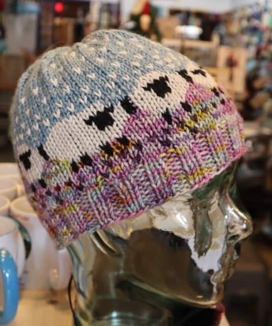 Hand-Knitted Sheep Hat Side View
