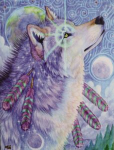 Wolf with Earth and Moon