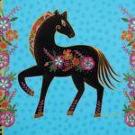 Black Horse with a Teal Background