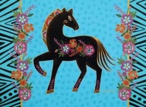 Black Horse with a Teal Background