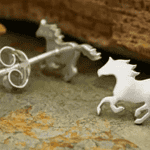 Nina Designs - Recycled Sterling Silver Jewelry - Silver Running Horse Post Earrings 8x13mm