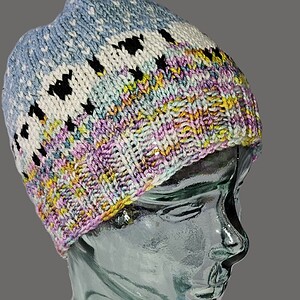 Hand-knit Fire Opal/Well Water Colorway Sheep Beanie by Mary Walker