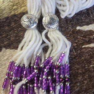 White w/Purple, Silver, Crystal and Concho 64" Hair Tie