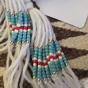 Turquoise, Red, Pearl, Silver, 64" Hair Tie
