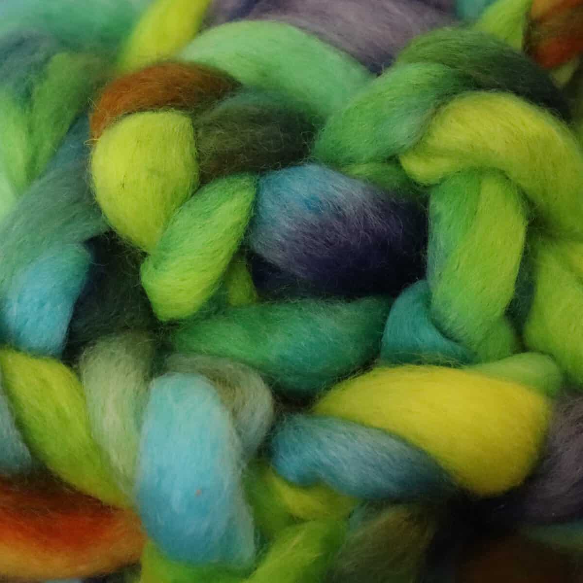 IMG_2559 Bry-tastic Handpainted / Blended Roving - Summer, Romney, 3.5 oz