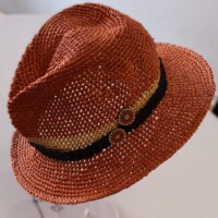 Cowboy Hat Fedora Secret in Ra-Ra Raffia Cinnamon Dust with Desert Palm Accent, Basket Flair
