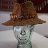 Wool and the Gang Tropez Tan Fedora with yellow cedar hatband by Loa Ryan (Tsimshian)