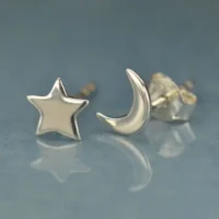 Star and Moon Stud Earrings 7x5mm