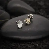Sterling Silver Hamsa Hand Stud Earrings 7x6mm