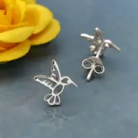 Sterling Silver Hummingbird Post Earrings 10x10mm