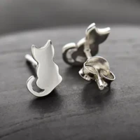 Tiny Cat Stud Earrings 9x6mm
